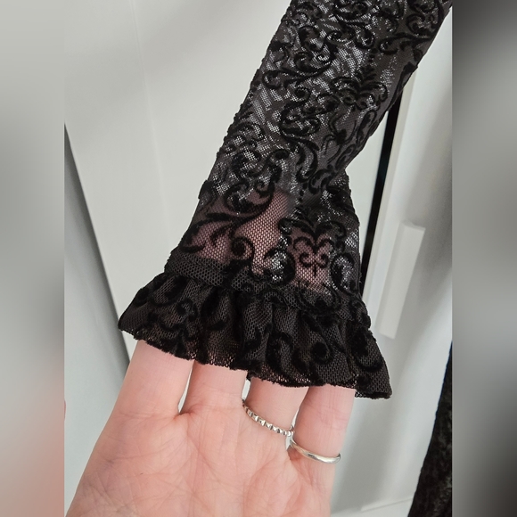 NWT Rare Disturbia Delena Flared Jumpsuit Goth Sheer Flocked Spider Ruffle XS - Picture 8 of 16